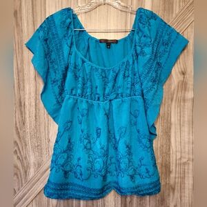 HeartSoul Turquoise Embroidered Blouse